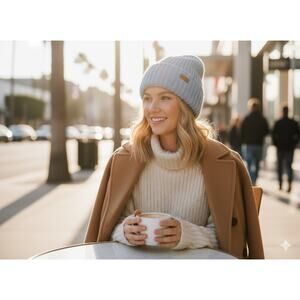 VINCE NWT $165 100% Cashmere Chunky Rib Beanie Hat in Light Tide Blue OS